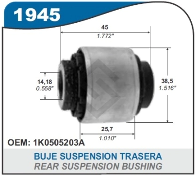 VW BUJE BRAZO TRAS. VENTO/PASSAT/SCIROCCO/TIGUAN/AUDI A3 - PARTE TRAS.